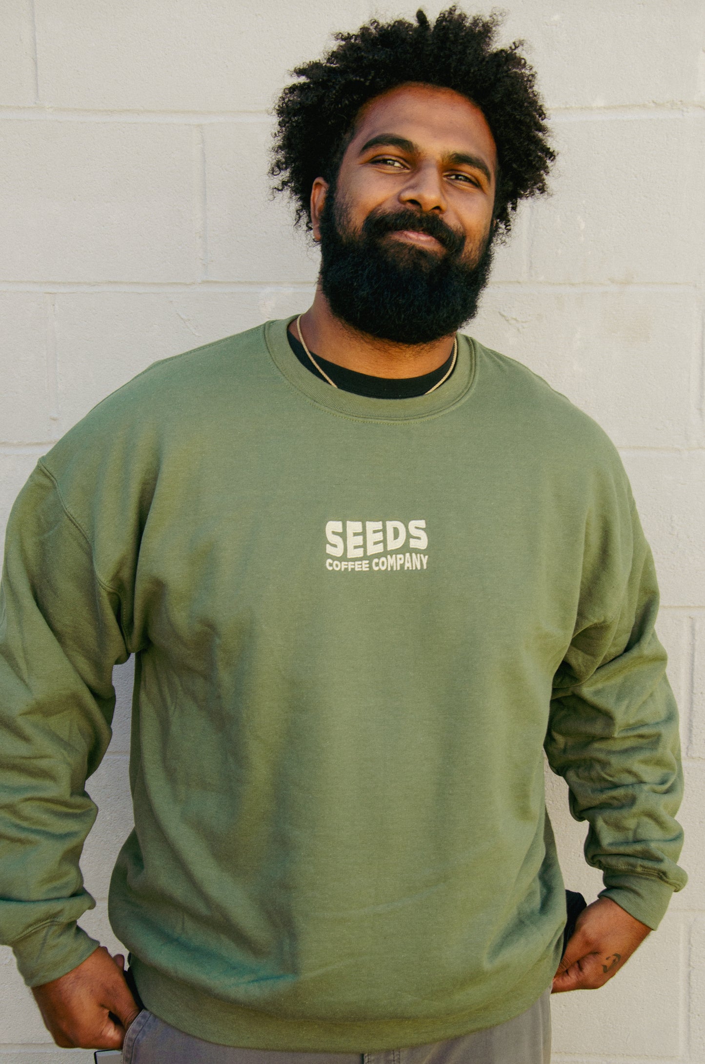 Embroidered Seeds Green Crewneck